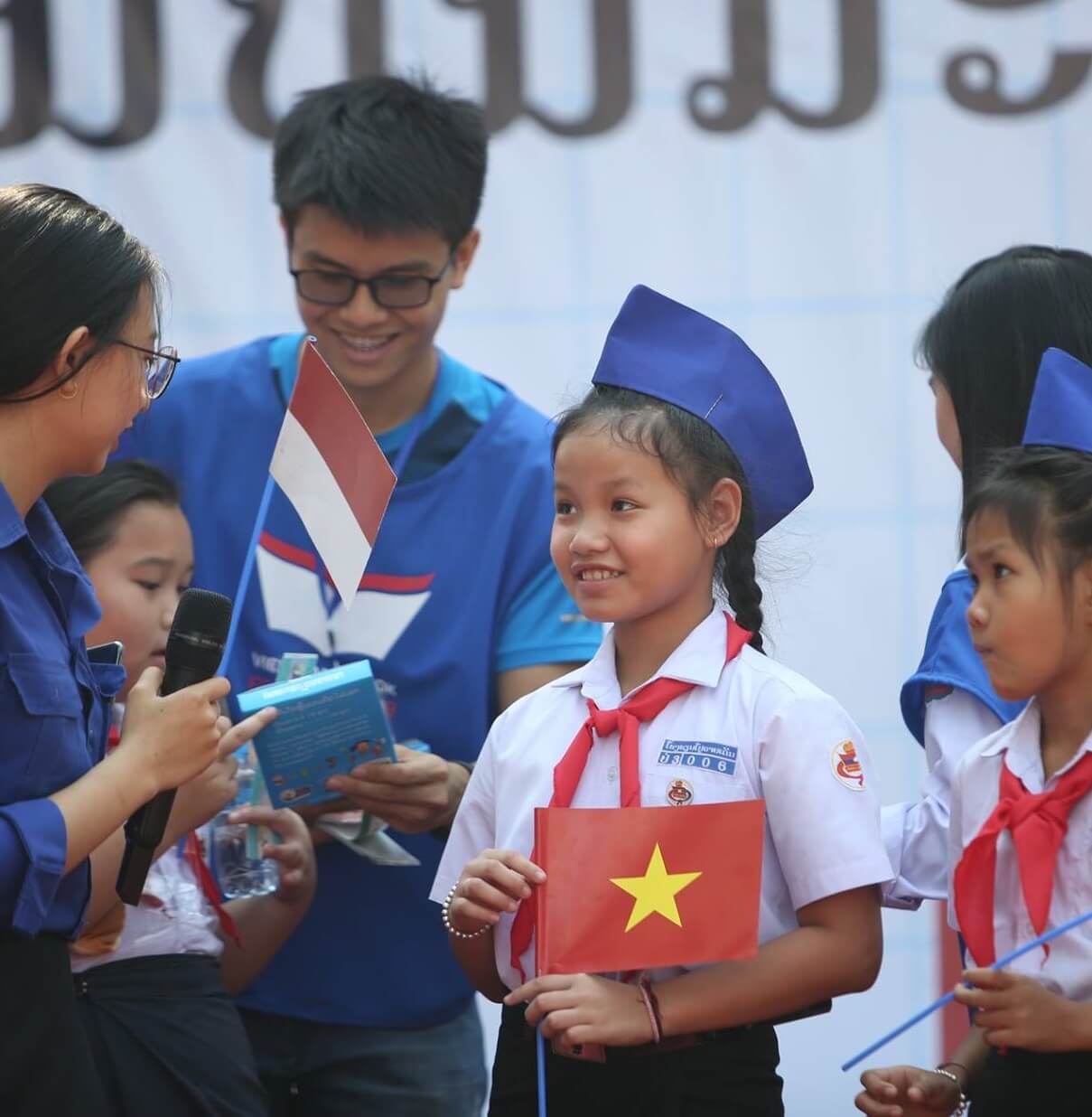 Kids holding flags